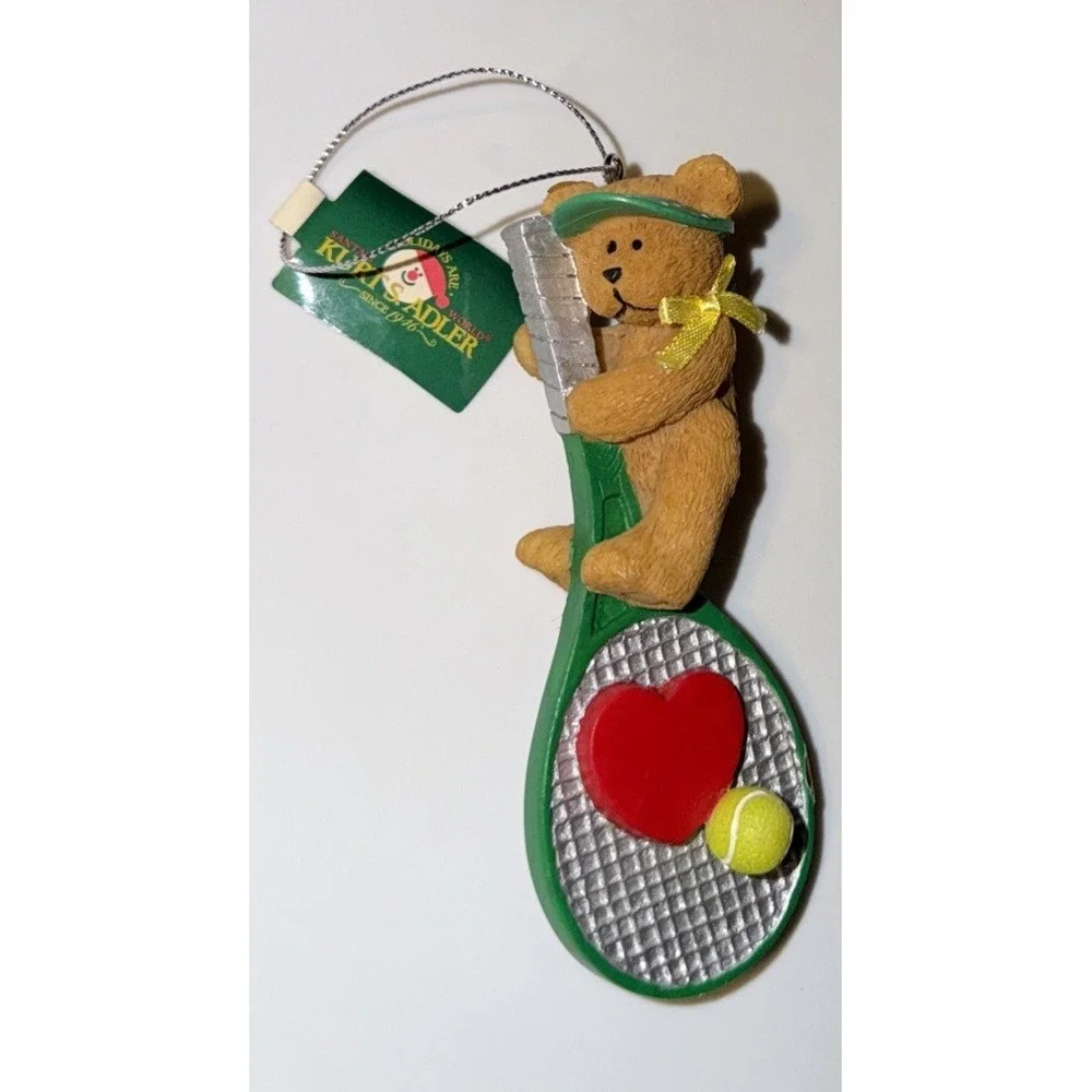 Vtg NWT Kurt‎ Adler Tennis Bear Ornament Heart Racket Christmas Decor